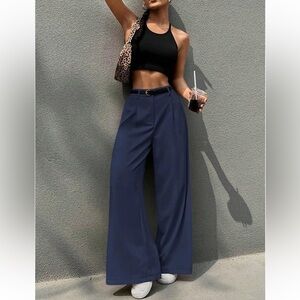 High Waist Work Pants Wide Leg Flowy Trousers